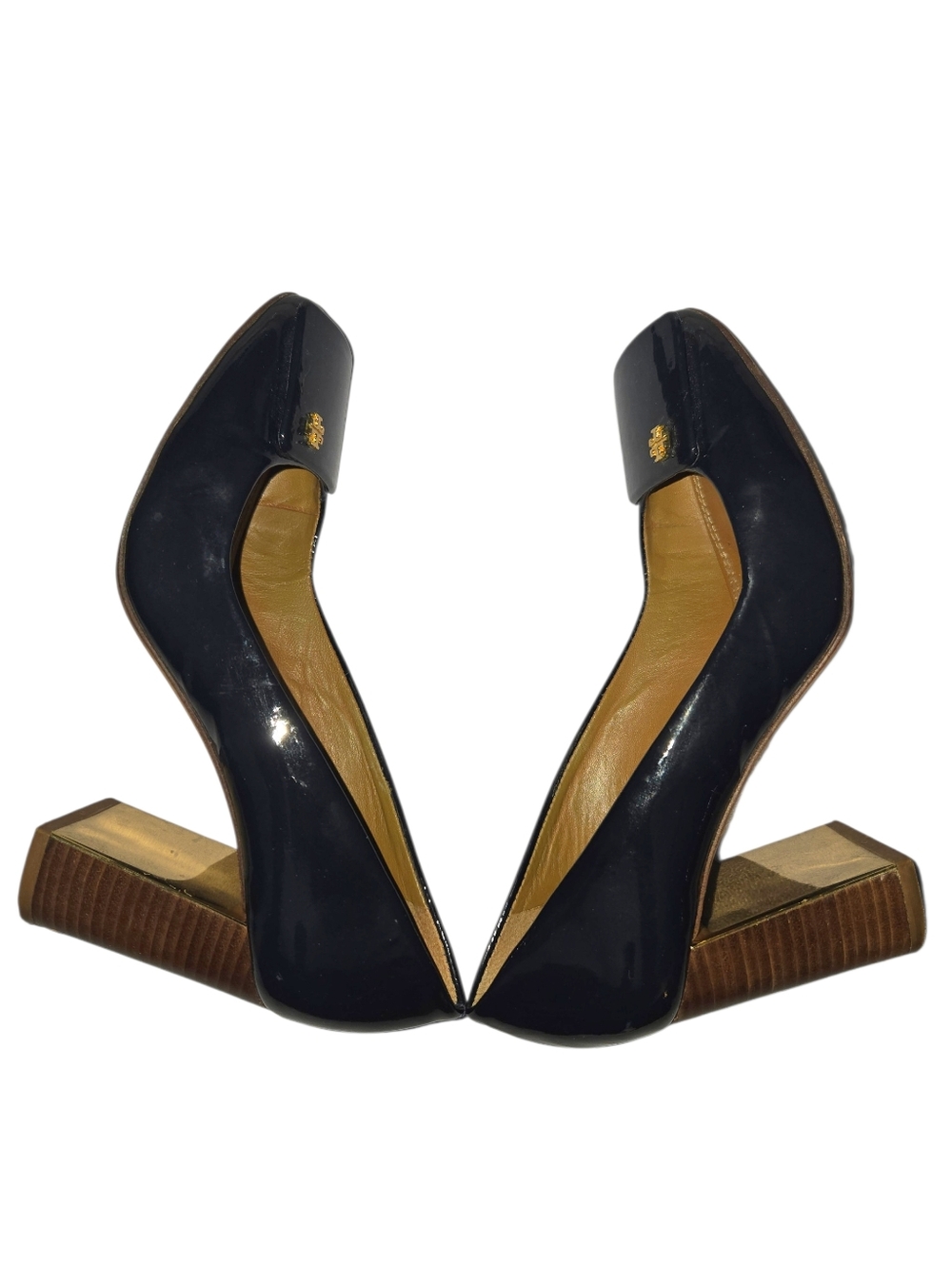 Tory Burch Yardley Navy Blue Patent Leather Square Toe Block Heel Pump - Picture 9 of 13